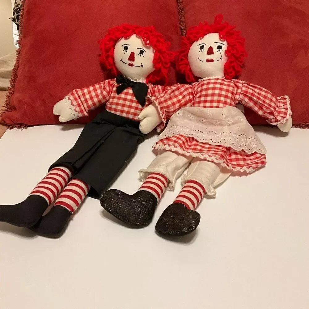 Vintage Handmade Raggedy Ann and Andy, 20” Cottagecore, RLChristmas, heritage